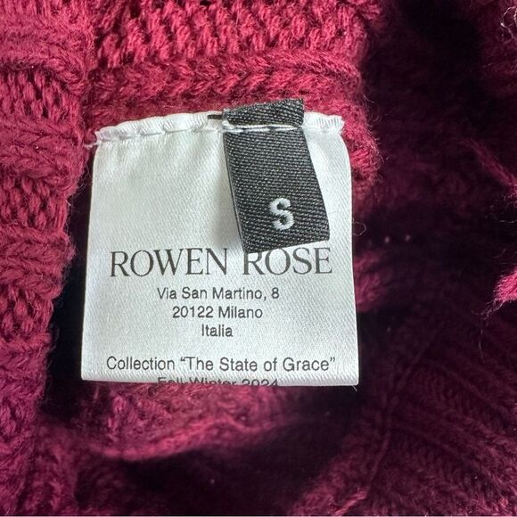 Rowen Rose Round Neck Knit Sweater in Bordeaux Size S - Picture 7 of 9